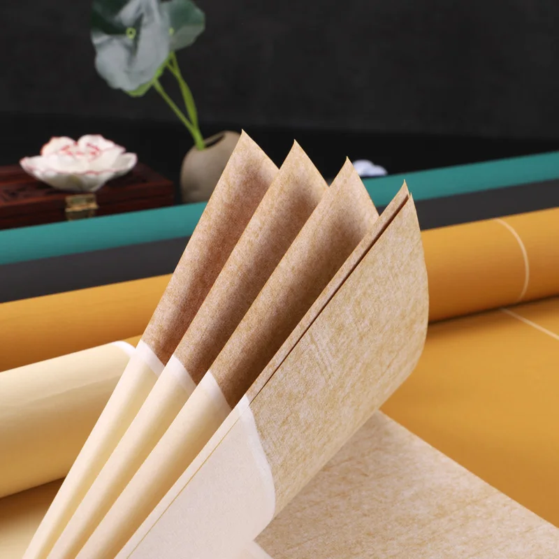 10 Sheets Four-feet Retro Batik Square Half-Ripe Rice Paper Brush Regular Script Calligraphy Creation Works Exhibition 69*138cm