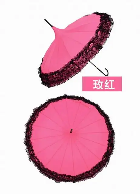 Lace Pagoda Umbrella for Lady, Long-Handle Umbrella, Fancy Sunny and Rainy Umbrellas, Parasols, 14 Colors, 20 PCs/Lot