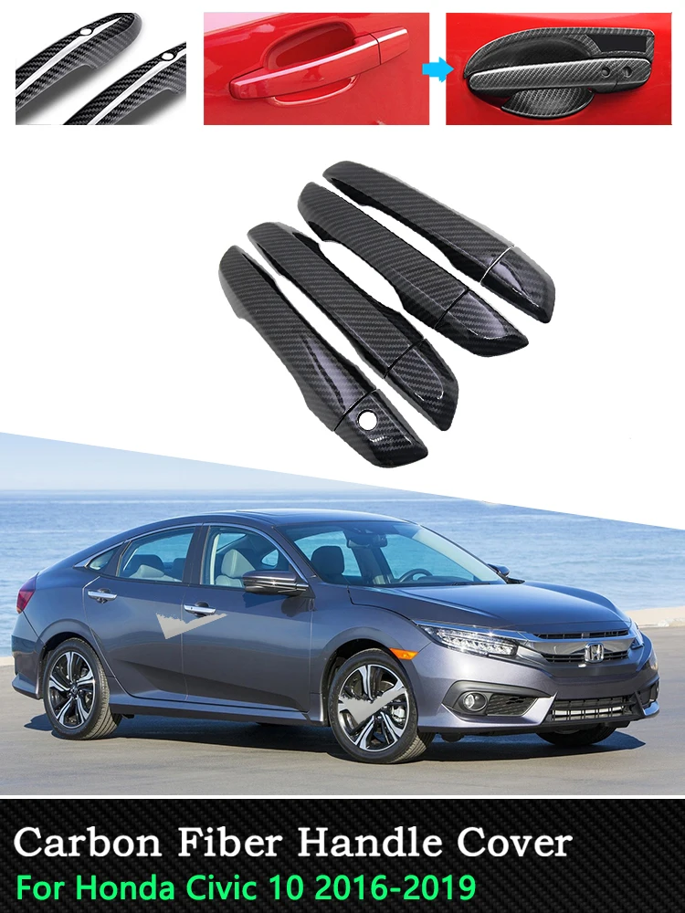 Car exterior accessoires stickers Carbon Door handle cover for Honda Civic 10 FC FK FC1 FC2 FC5 FK4 FK7 2016 2017 2018 ~2019