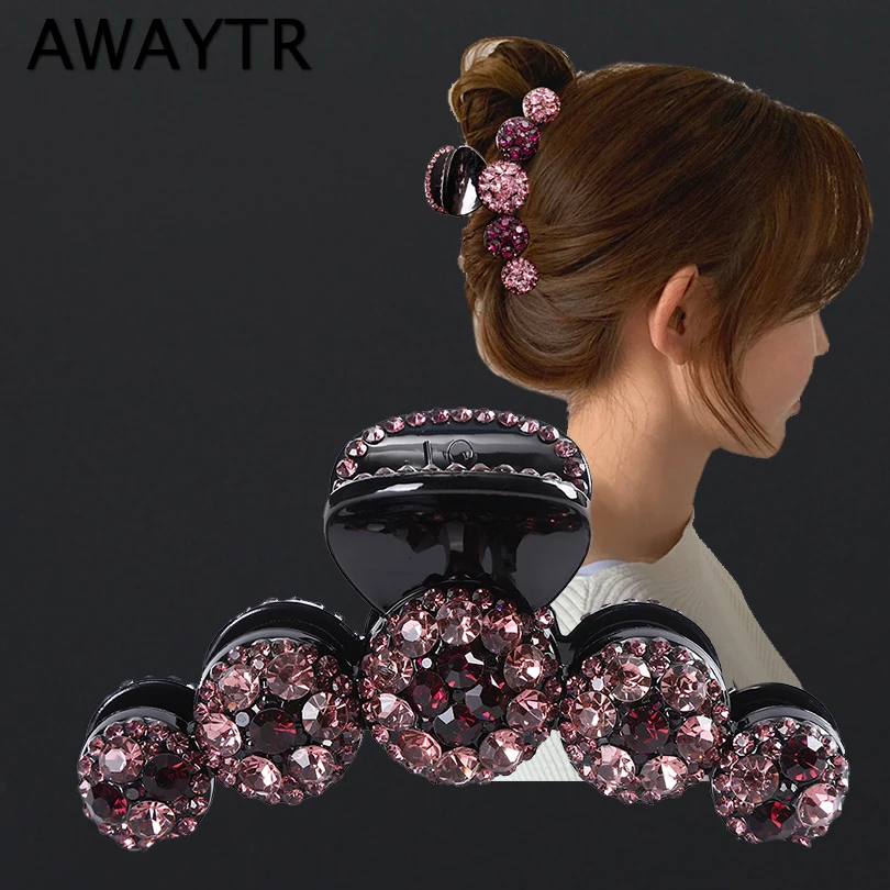 AWAYTR Big Rhinestone Hair Claws Crab Hairpins Crystal Hair Clips Barrettes Ponytail Women Hair Accessories Ornaments Hairgrip