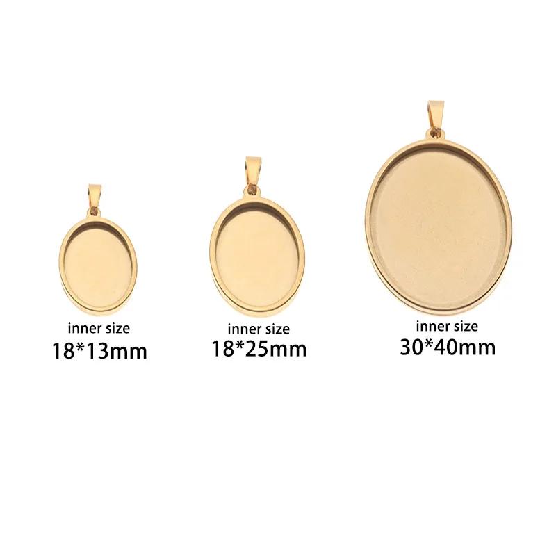 5pcs/lot Stainless Steel Oval Pendant Cabochon Base Setting Tray Blank 18*25mm 30*40mm Cabochons DIY Jewelry Making Supplies