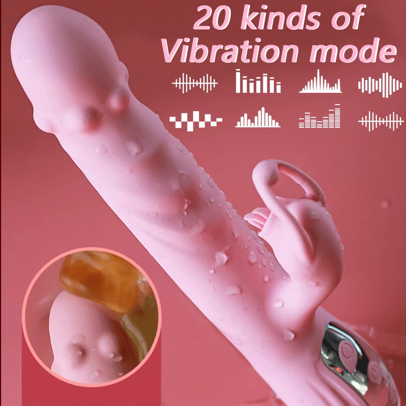 Heating Telescopic Vibrator with Tongue Licking 20+20 Speeds Vaginal Massager Clitoris Lick Stimulation Dildo Sex Toys for Women