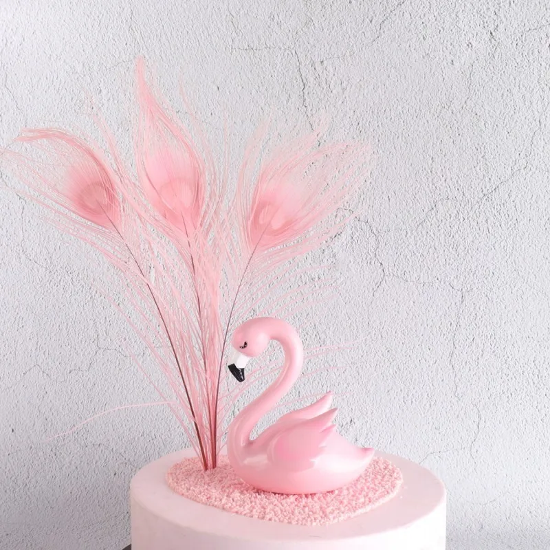 Roze Pauwenveer Haar Flamingo Gelukkige Verjaardag Cake Topper Pauw Verjaardag Cupcake Toppers Premium Wedding Decor
