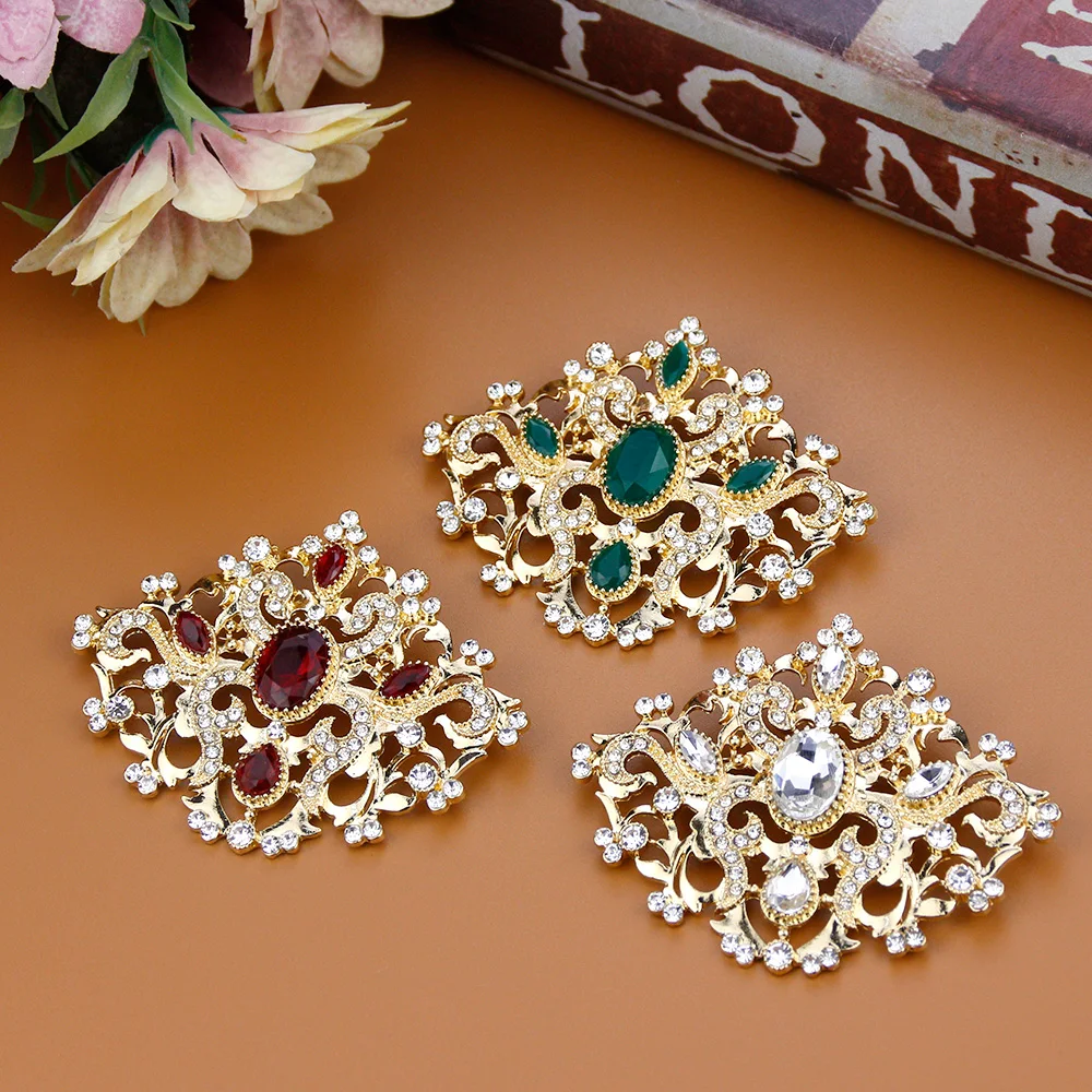 Sunspicems Morocco Caftan Brooch Turkey Crystal Flower Women Brooches Pins 18K Gold Color Arabic Wedding Jewelry Bridal Bijoux