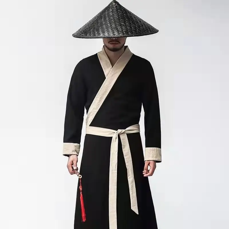 Robe traditionnelle chinoise pour homme, épée Hinese grise et noire, costume Hanfu complet