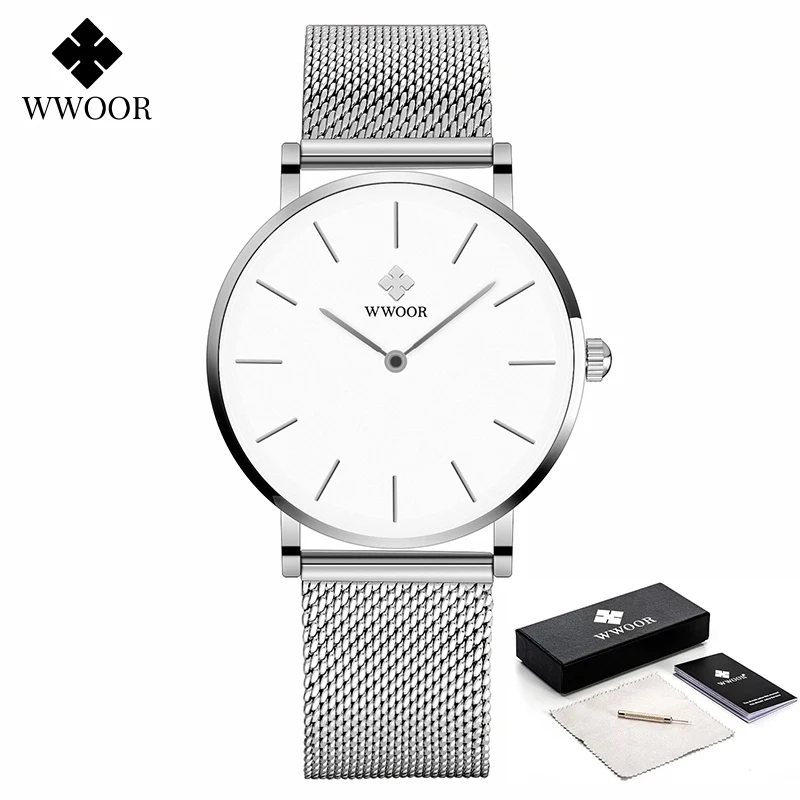 2024 Fashion Minimalist Watch Women WWOOR Slim Silver Stainless Steel Quartz Ladies Dress Watches Female Clock Gifts Reloj Mujer