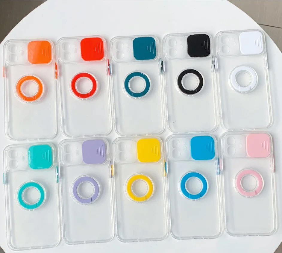 

50PCS Push Window Case with Standing Holder For IPHONE 13 12 PRO MAX/11 PRO Max/XR/XS MAX/78 Plus Ultra Clear Soft TPU Case