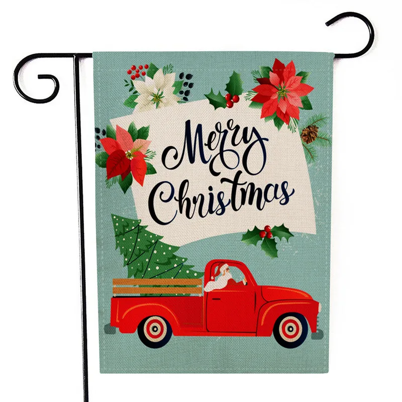 Merry christmas garden flags Xmas Tree Burlap Yard Winter Flag Double Sided Printed With Truck Thanksgiving flags