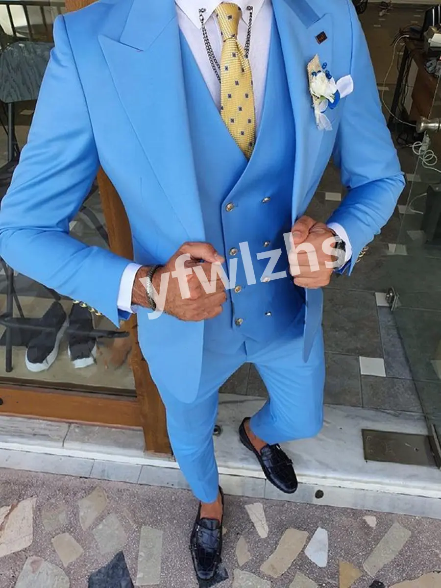 

New Arrival One Button Groomsmen Peak Lapel Groom Tuxedos Men Suits Wedding/Prom Best Blazer ( Jacket+Pants+Vest+Tie) C270