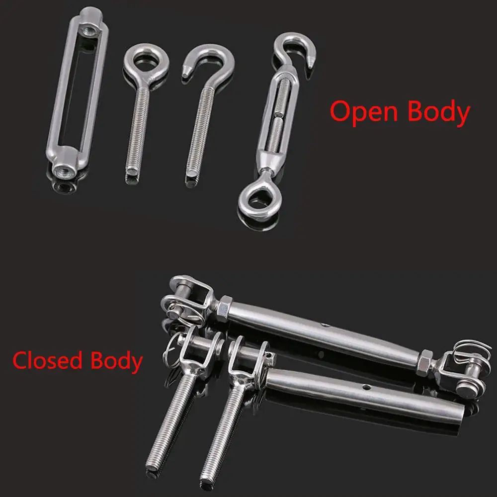 1Pcs 304 Stainless Steel Rigging Screw Open/Closed Body Turnbuckle Marine Boat Jaw/Jaw M4-M20 Hook & Eye Wire Rope Tension
