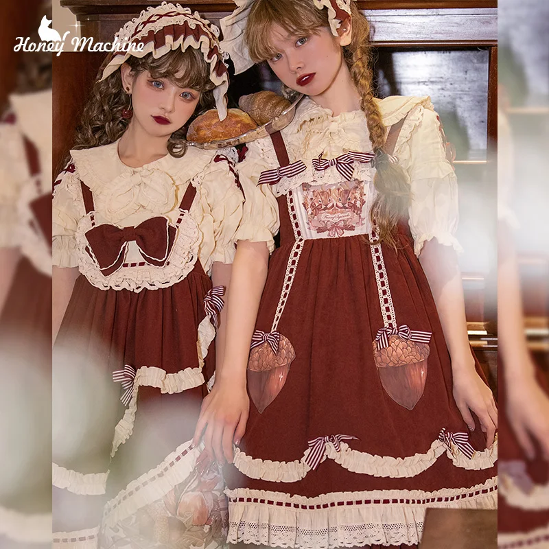 Lolita Schatz Mädchen Roten Kleid Falbala Hohe Taille Viktorianischen Kleid Nette Druck Kawaii Mädchen Gothic Lolita Loli Cos