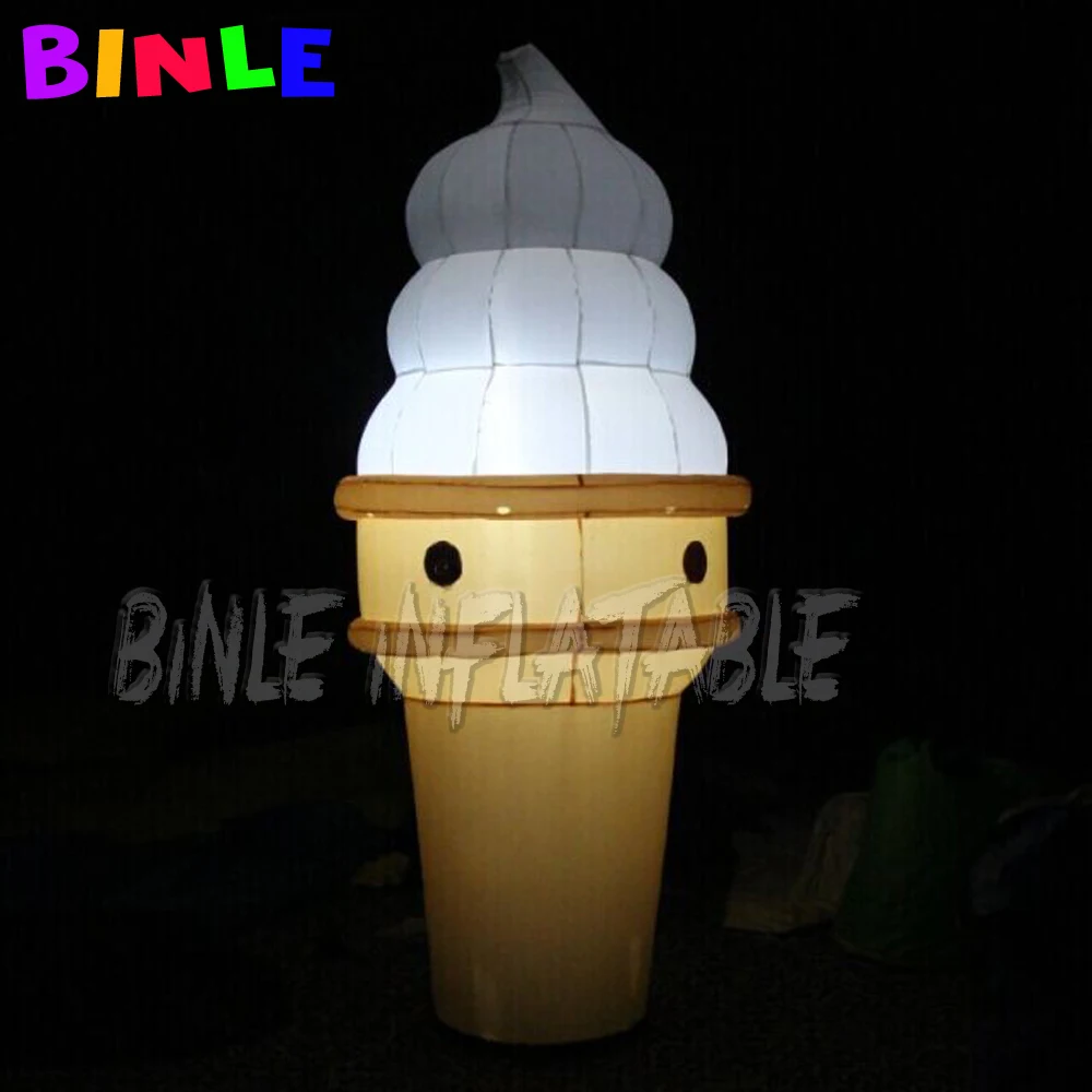 Outdoor giant inflatable ice cream cone,ice cream replica with led lights for shop advertisement LOGO printable