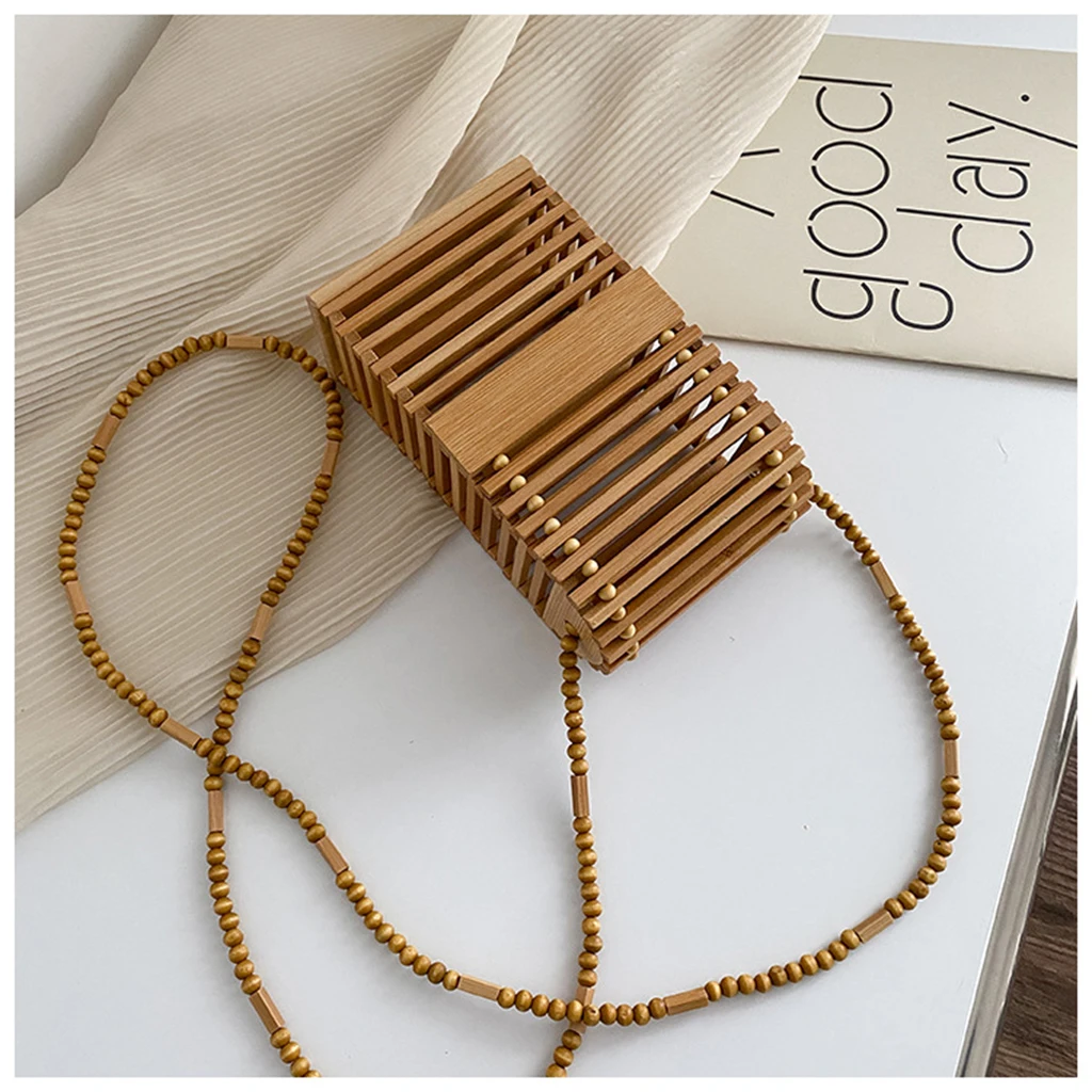 Woven Shoulder Bag Bamboo Bags Crossbody Bag Summer Mini Satchel Purse Photo Props Summer Vacation Pool Bag