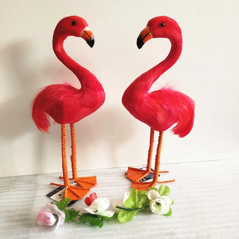 Red Feathers Flamingo Birds Model 30x17cm Home Garden Party Decoration Christmas Gift One Pair