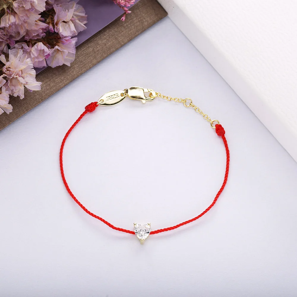 SHADOWHUNTERS Real 925 Sterling Silver Trendy Women String Bracelet With Heart Shape CZ Charm Gold Color Chain Jewelry For Lover