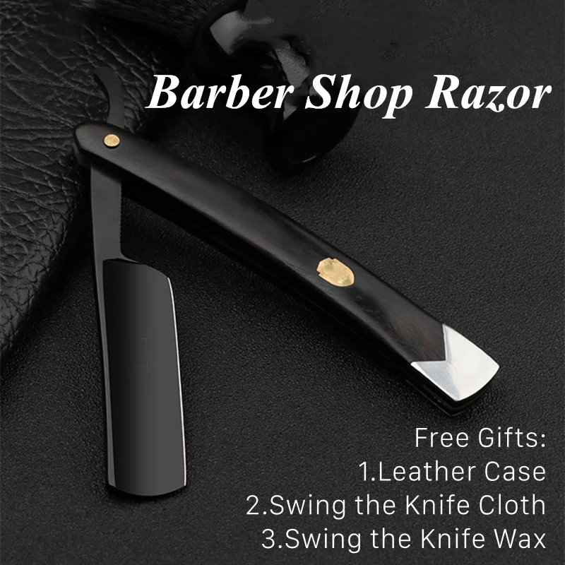 

4pcs/set Fashioned Carbon Steel Barber Shop Shaving Razor Kit Sharp Already All Black Straight Razor Set For Men Ebony Handle