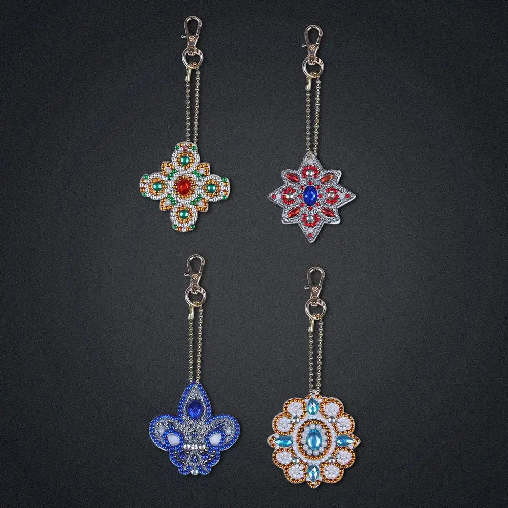 

New DIY key Full Drill Diamond Painting Special shape Mandala flower Keychain Key Double Side Ornaments PC308