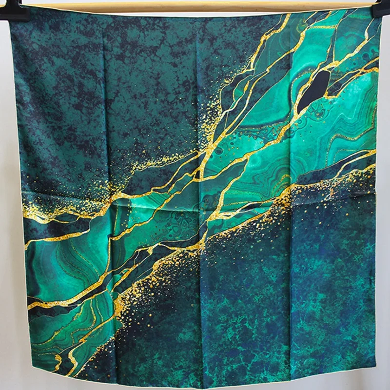 Green Aurora 100% Twill Silk Scarf Wraps Women Large Square Silk Shawl Cape Foulard 35