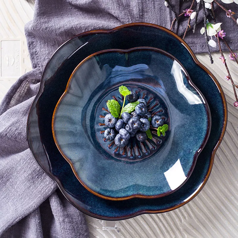 

Creative Plum Blossom Tableware Kiln Variant Ceramic Noodle Soup Bowl Rice Bowl Salad Household Dish Fish Dish Flavor Dish