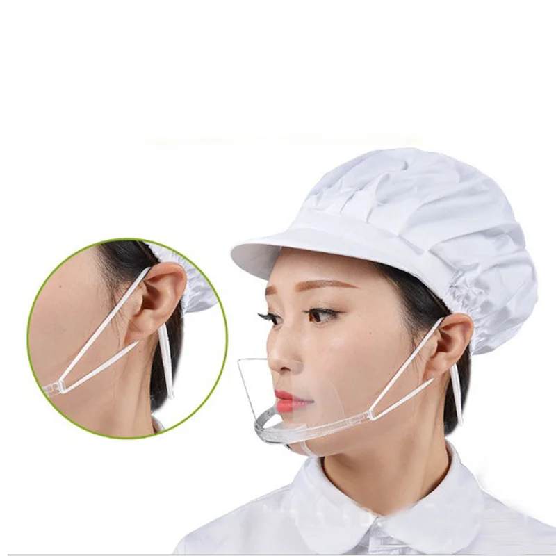 Eco Friendly Transparent Plastic Catering Chef Anti-spit Mask Reusable Kitchen Cooking Adjustable Mouth Cover Mask