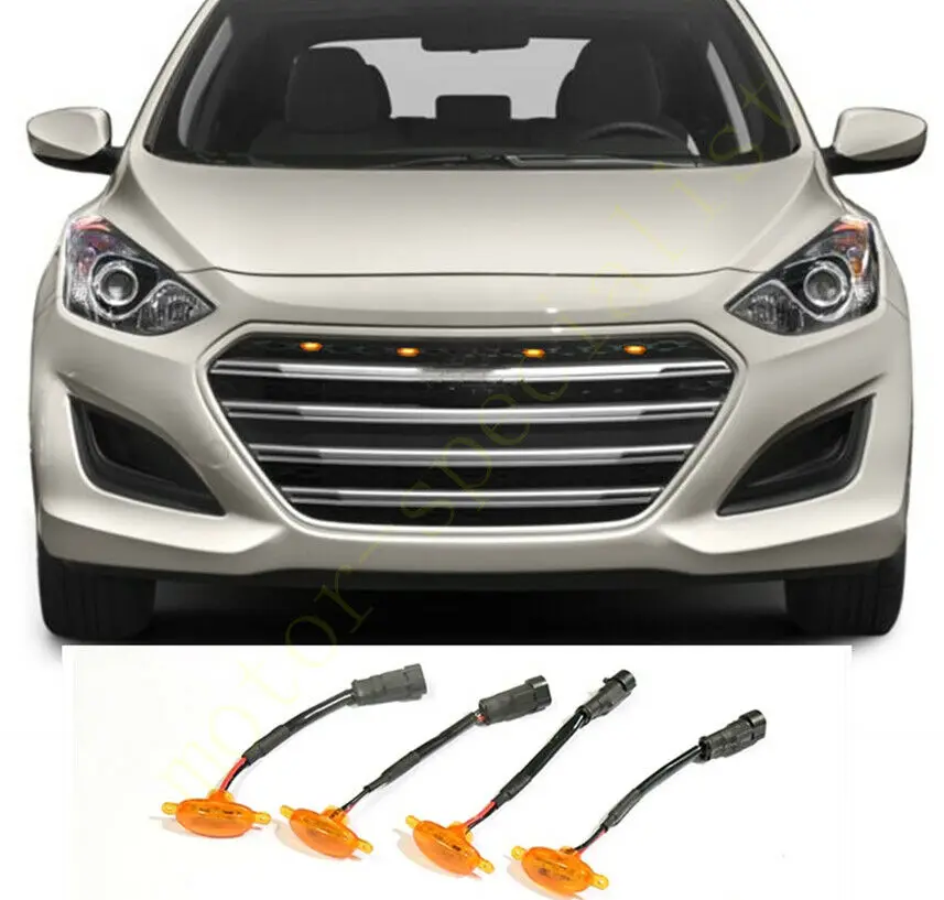 LED Car Front Grille LED Amber Light Raptor Style Light Kit Decor W/ Wire Speed 4Pcs For Hyundai Elantra GT 2016 2017 2018 2019