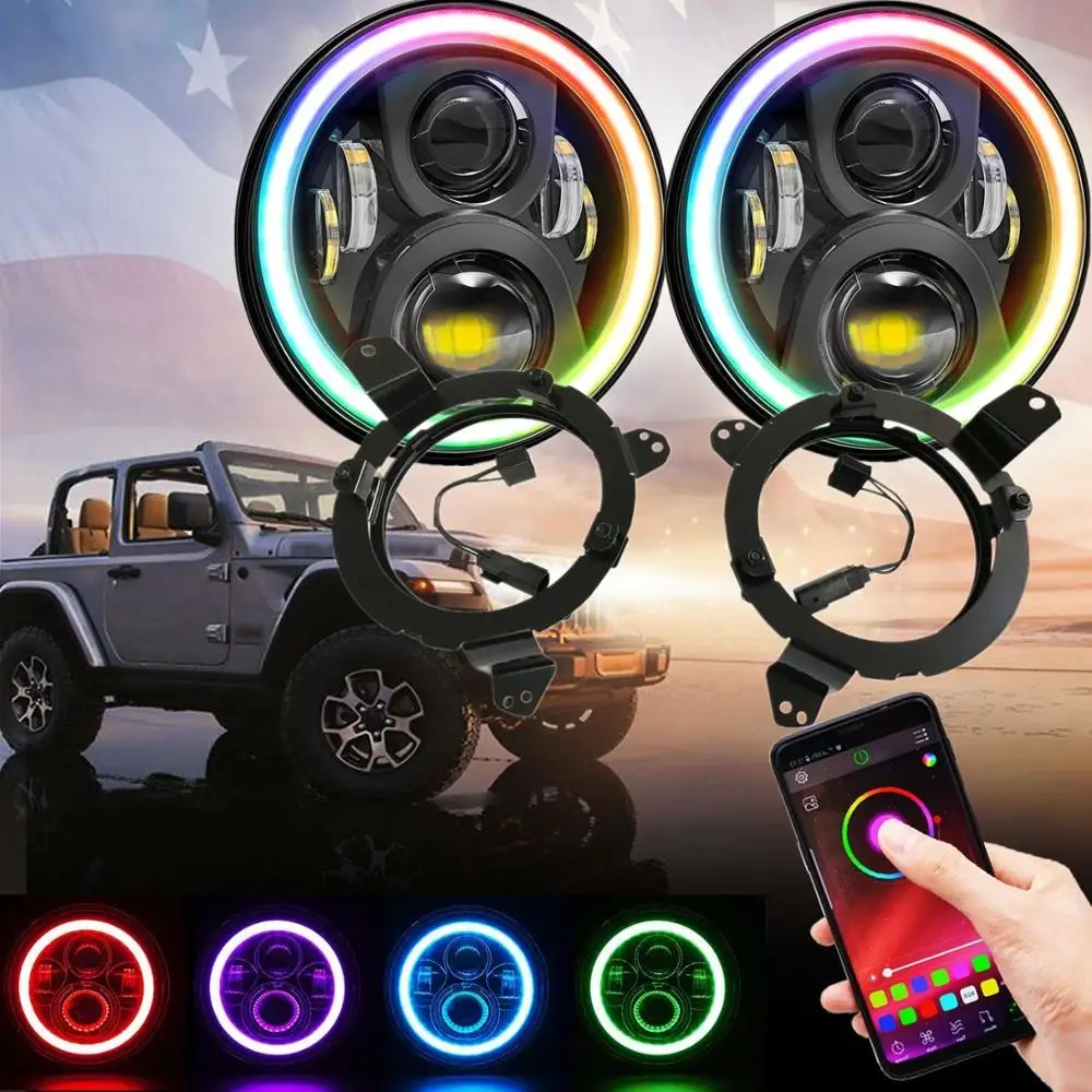 

2pcs 120W RGB Halo LED Headlight With Adaptive Ring for Jeep JL Wrangler Sahara / Rubicon 2018 2019 2020