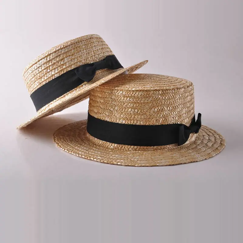 Boho Style Women Girl Sun Hats Summer Beach Outdoor Hat Family Matching Straw Sunhats  Bowknot Flat Wide Brim Beach Caps