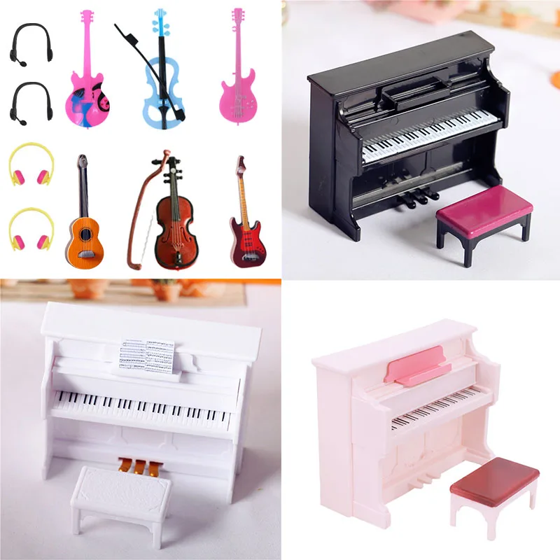 Barbies Accessories Music Instrument DIY 1/12 Dolls House Classical Guitar Violin Mini Piano For Ob11 1/6 Blyth Dollhouse Crafts