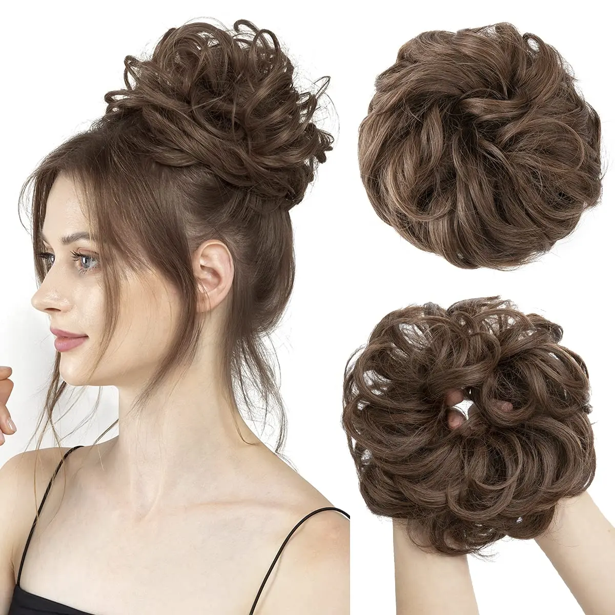 Tanie Messy przyrząd do koka z włosów kręcone Scrunchie Chignon z gumką brązowy szary syntetyczny gumka do włosów Wrap On roztrzepany kok Ponytails