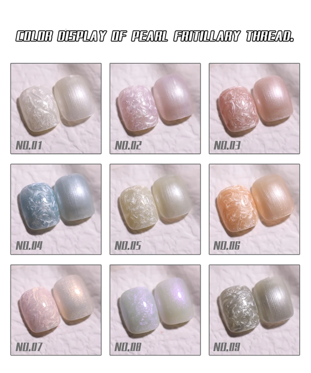 Vendeeni 9 Farben Perlmutt-Muschel-Faden Gel-Nagellack UV Soak-Off Gel-Lack DIY Muschel-Faden-Muster Gel-Lack für Maniküre – Detail 4