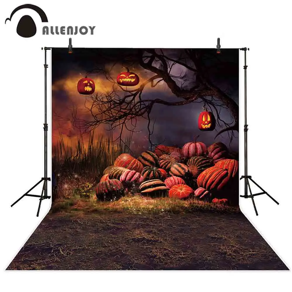 Allenjoy Halloween photography backdrop blue Horror Night Pumpkins lantern forest wilderness children photo studio background