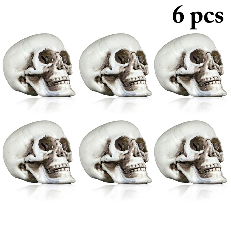 6PCS Halloween Skeleton Head Halloween Decoration Skull Skeleton Horror Tombstone Graveyard Haloween Trick Props Frighten Kids