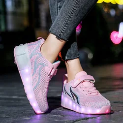 Roller Skates For Children Shoes With Tow Wheels Boys Glowing LED Light Boot 2023 Summer Casual Girls Fashion Kids Pink Sneakers