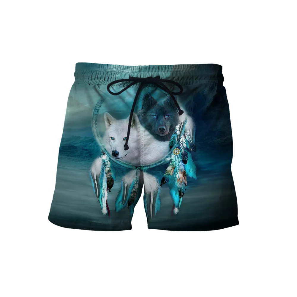 Short imprimé Animal Cool Love wolf 3D pour hommes, Streetwear unisexe, ample, décontracté, pour la plage, en Polyester, SDM06