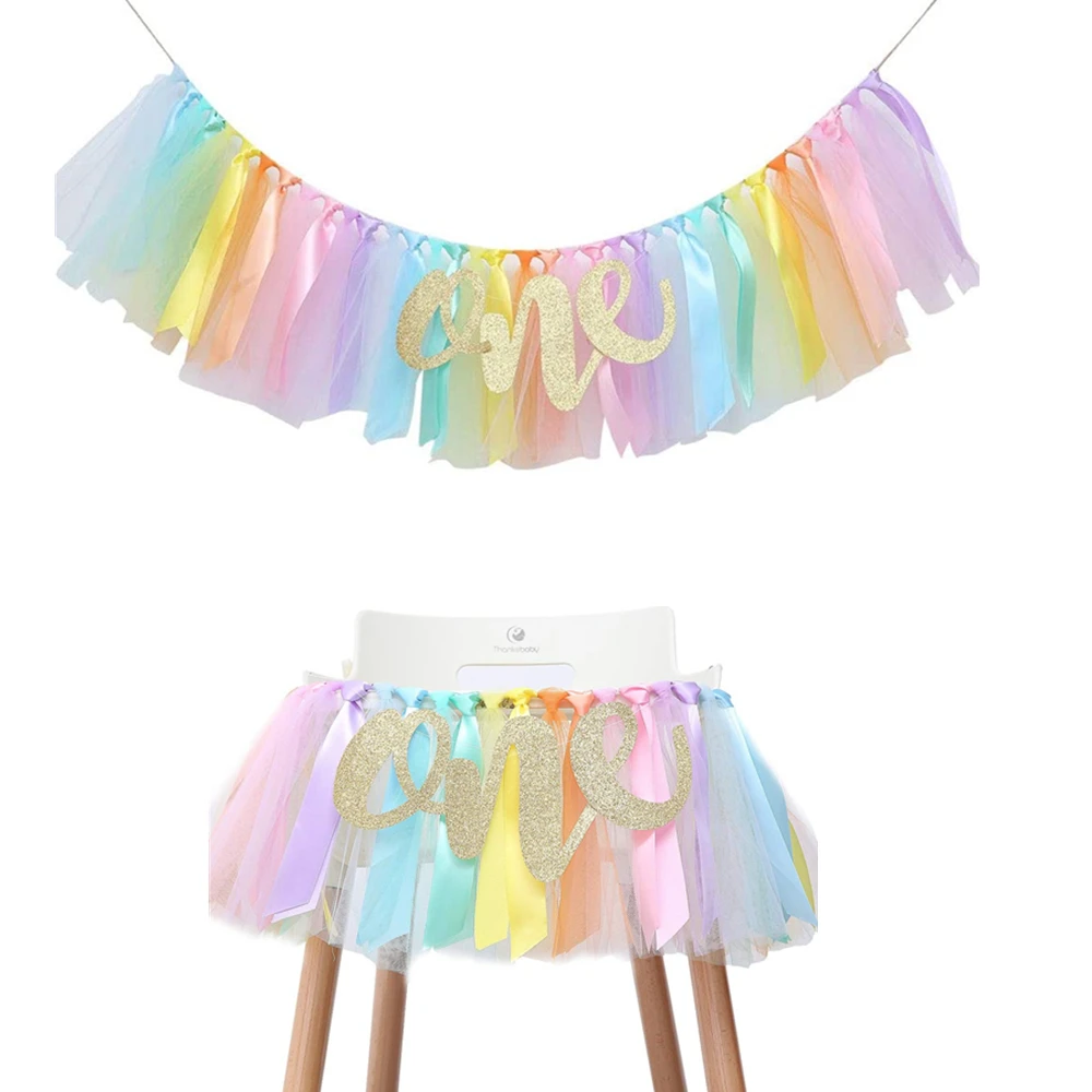 Baby Girl Banner for 1st Birthday - Highchair Banner for First Baby Shower Birthday Decoration Photo Prop Tulle Garland Banner