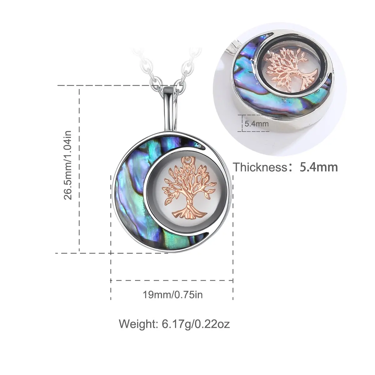 Eudora Sterling Silver Tree of Life Cremation Memorial Ashes Urn Moon Natural Bbalone Shell Necklace Jewelry Keepsake for Women