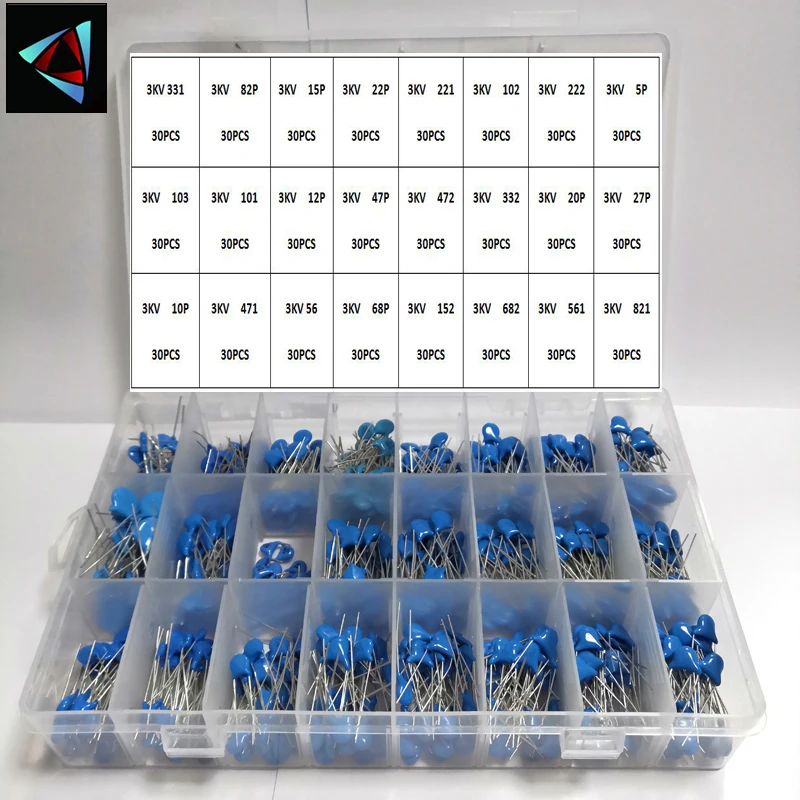 720Pcs 24Value*30Pcs 3KV Ceramic Capacitor KIT 5P 10P 22P 47P 56P 100P 150P 220P 330P 470P 102 222 332 472 103