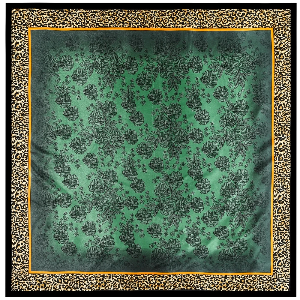 Europe 90cm Spring Hot Sale Versatile Emerald Leopard Print Lady Fashion Simulation Silk Scarf Large Square Scarf Shawl Scarf