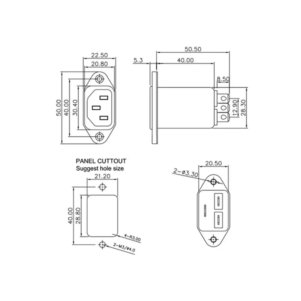 전원 공급 장치 EMI 필터 전원 콘센트 CW1D 3A 6A 10A 소켓 유형 T 단상 AC 220V