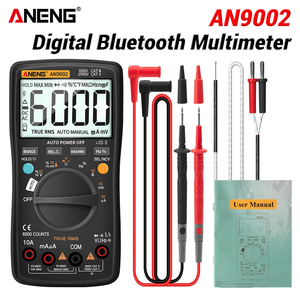 AN9002 multimetr cyfrowy Bluetooth Auto-Range Professional 6000 zlicza MultimetroTrue RMS woltomierz AC/DC