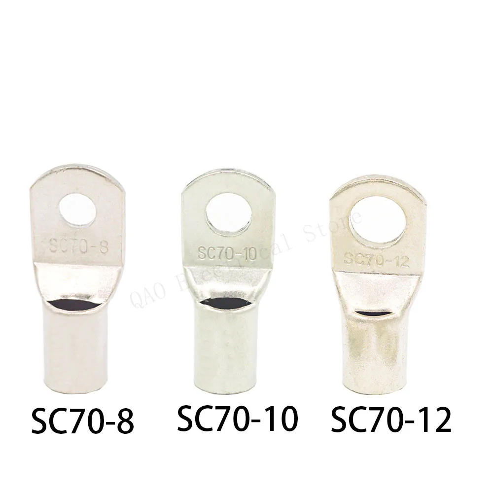 

5 PCS SC70-8 70-10 70-12 Copper Cable Lug Kit Bolt Hole Tinned Cable lugs Battery Terminals copper nose Wire connector