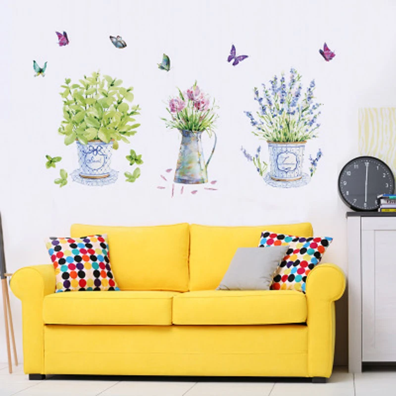 Wall Stickers DIY Butterfly Potted Flower Pot Wallpaper Sticker For Wall Waterproof  Home Decoration  Wall Art Self-adhesive