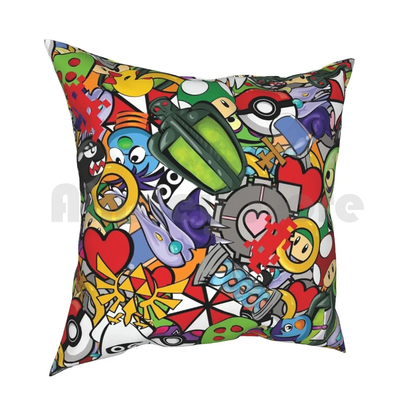 Video Game Mash-Up Pillow Case Printed Home Soft DIY Pillow cover Gamer Video Game Video Games Gamer Girl Console Girl