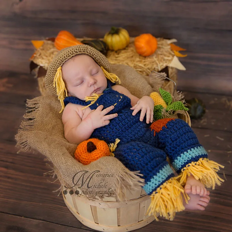 

Adorable 2020 New Scarecrow Dog Hand Woven Baby Photography Suit Hand Hook Wool Newborn Infant 100 Days Shooting Clothing