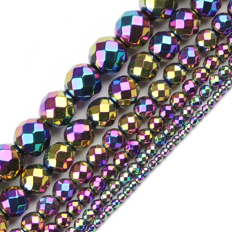 JHNBY Faceted Round Hematite Beads 2/3/4/6/8/10mm Natural Stone Ore Gold Color Loose Beads Ball Jewelry Bracelets Making DIY