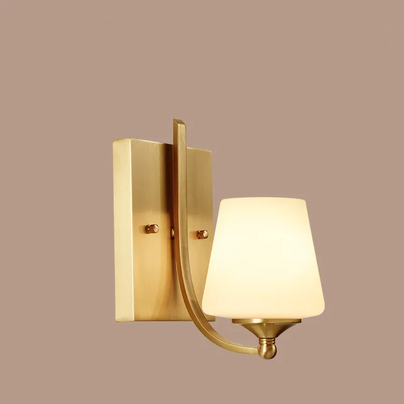 American Copper Glass Lamp European Style Living Room Bedroom Bedside Mirror Front Lamp Head Aisle Wall Lamp E27 AC110V 220V