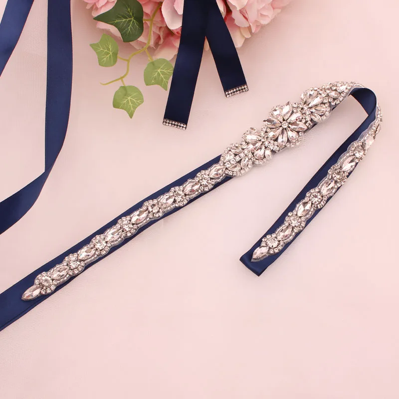 Bridal Silver crystal rhinestone pearl applique belt wedding sash accessories