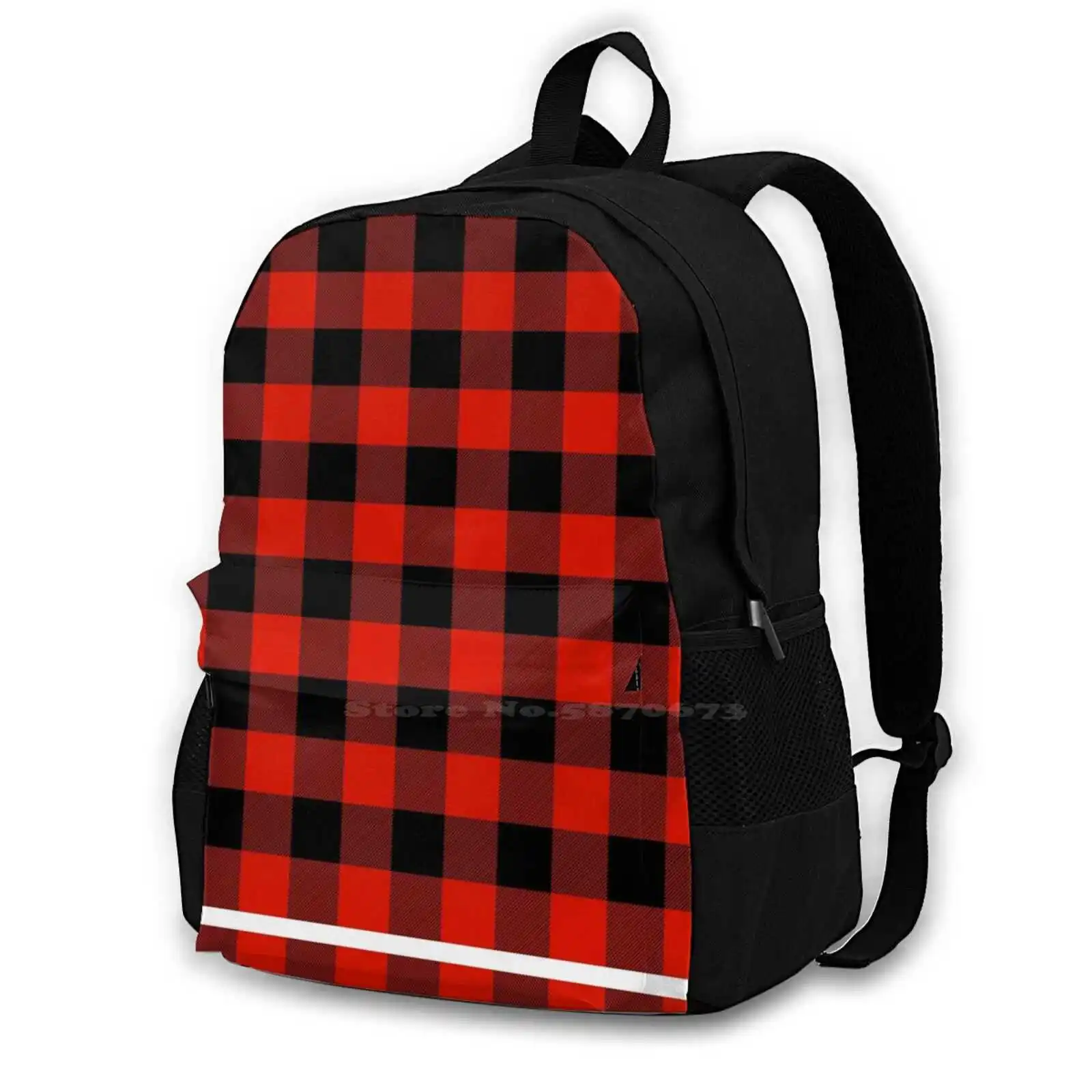 Buffalo Plaid Classic Black & Red Backpack For Student School Laptop Travel Bag Buffalo Check Tartan Classic Red Black Scottish