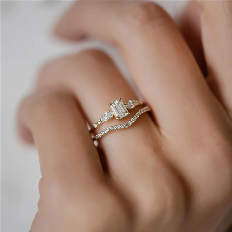 Aide 925 Sterling Silver Gold Square Zircon Crystal Rings For Women Luxury Oval Round Rhinestone Wedding Engagement Slim Ring