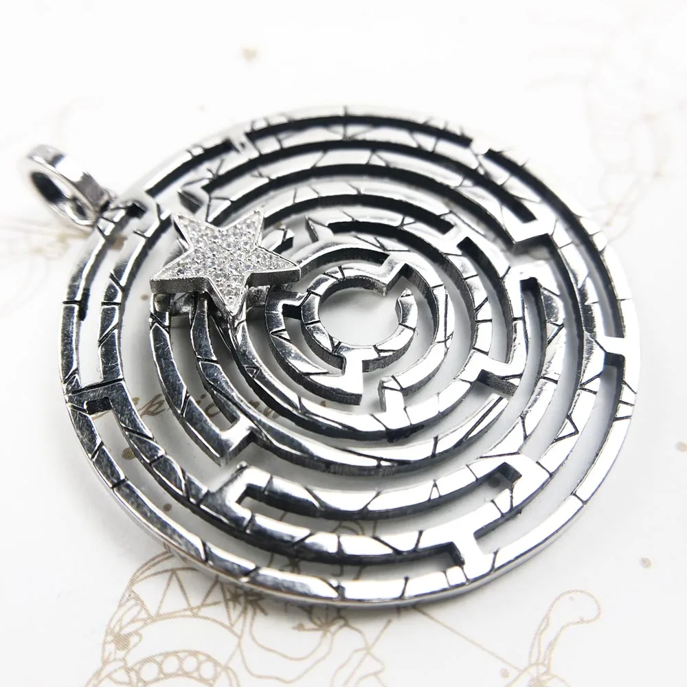 Anhänger Labyrinth mit beweglichem Stern, Sommer, brandneuer Schmuck, Vintage-Stil, 925er Sterlingsilber, Labyrinth-Zubehör, Geschenk für Frauen – Detail 4